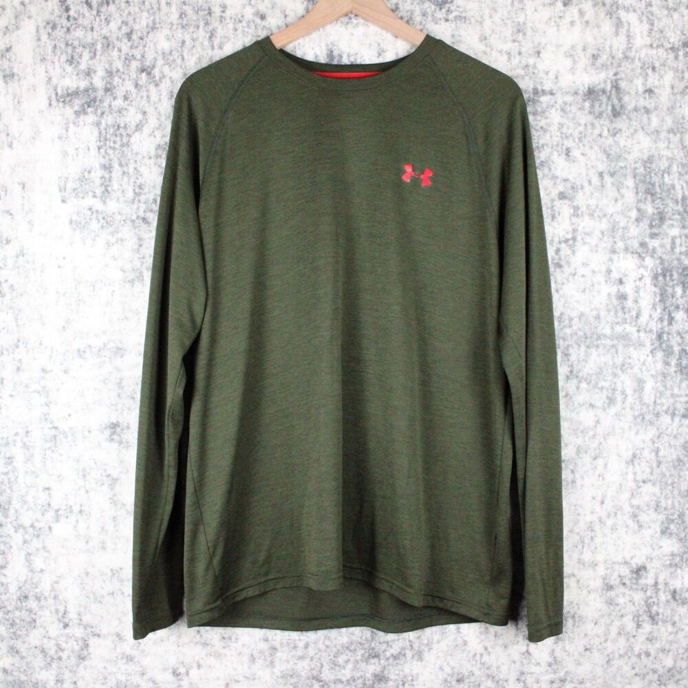Under Armour Mens Size L Green HeatGear Loose Fit Long Sleeve Training T Shirt